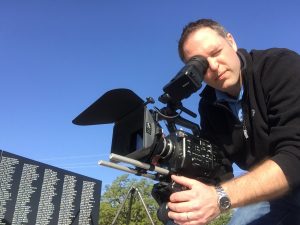 Jason with our Sony PXW-FS7 shooting the wall at Missouri's Vietnam Veterans Memorial.